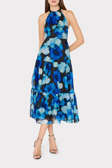 Hayden Watercolor Petals Organza Dress Blue Multi | Milly Women