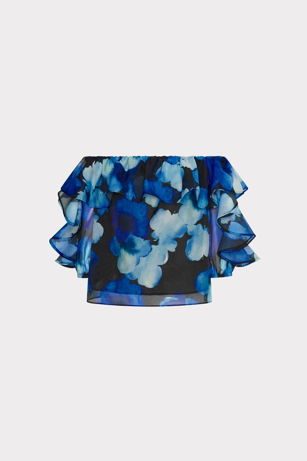 Watercolor Petals Organza Ruffle Top Blue Multi | Milly Women