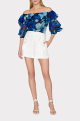 Watercolor Petals Organza Ruffle Top Blue Multi | Milly Women