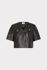 Cropped Short Sleeve Moto Jacket Black | Milly Women