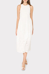 Geo Eyelet Knit Combo Midi Dress Ecru | Milly Women