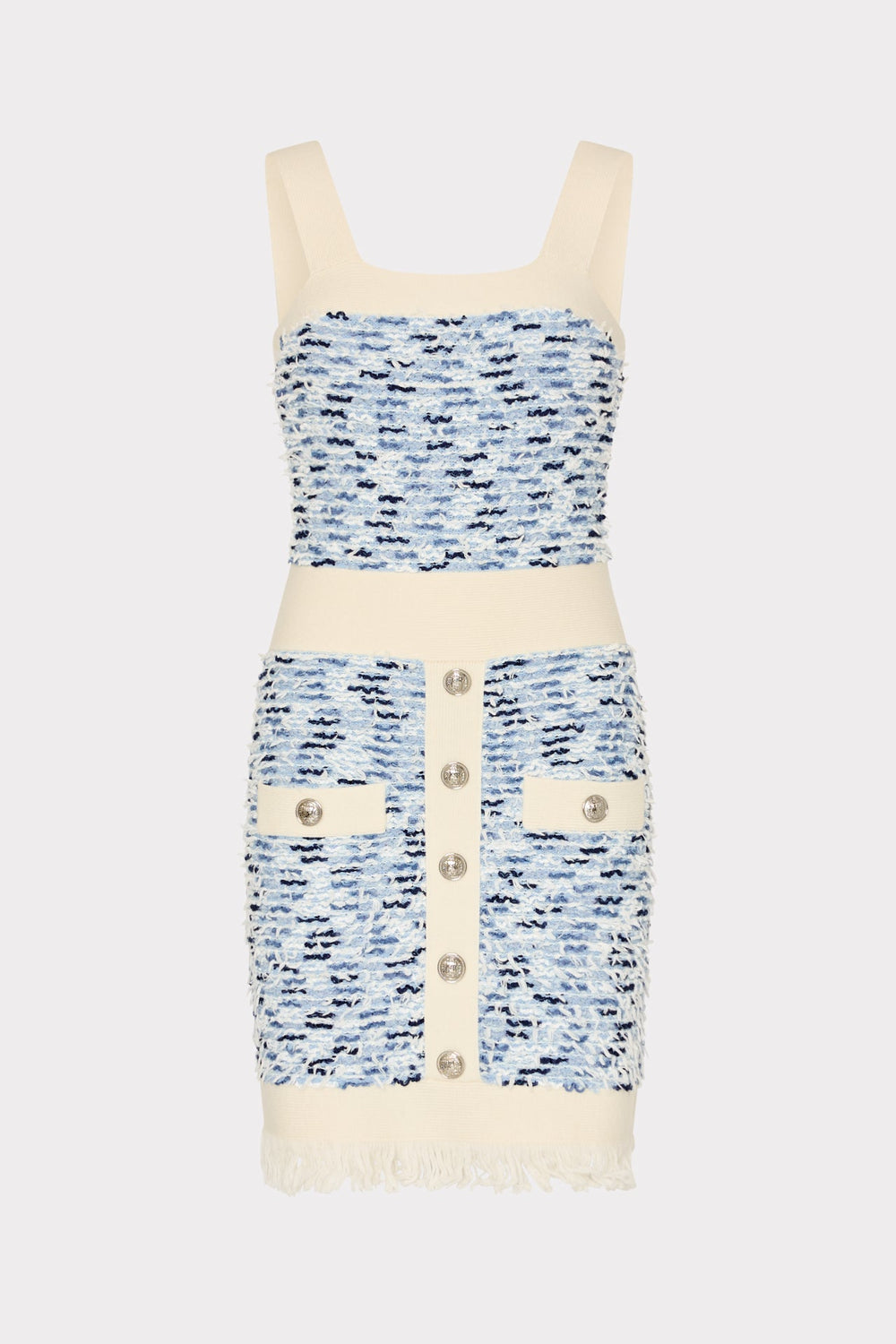 Fringed Textured Knit Mini Dress Blue Multi | Milly Women