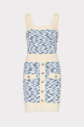 Fringed Textured Knit Mini Dress Blue Multi | Milly Women
