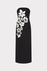 Placed Floral Strapless Knit Midi Dress Black/Ecru | Milly Women