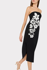 Placed Floral Strapless Knit Midi Dress Black/Ecru | Milly Women