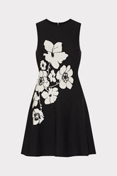 Floral Flare Knit Mini Dress Black/Ecru | Milly Women