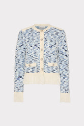Textured Fringe Trim Cardigan Blue Multi | Milly Women