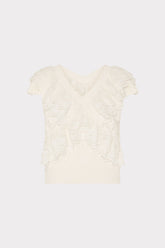 Lace Ruffle Knit V-Neck Top Ecru | Milly Women