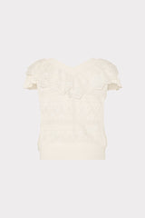 Lace Ruffle Knit V-Neck Top Ecru | Milly Women