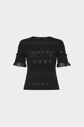 Smocked Finish Pointelle Top Black | Milly Women