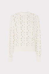 Open Knit Sequin Crewneck Sweater Ecru | Milly Women