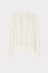 Open Knit Sequin Crewneck Sweater Ecru | Milly Women