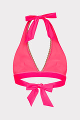 Crochet Stitch Halter Bikini Top Pink/Tan | Milly Women