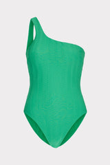 Joni Textured Chevron One Shoulder One Piece Green | Milly Women