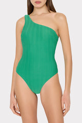Joni Textured Chevron One Shoulder One Piece Green | Milly Women