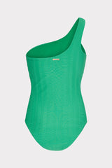 Joni Textured Chevron One Shoulder One Piece Green | Milly Women