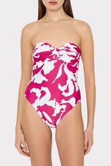 Lily Silhouette Knot Bandeau One Piece Pink/Ecru | Milly Women