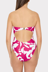 Lily Silhouette Knot Bandeau One Piece Pink/Ecru | Milly Women