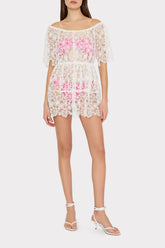 Swirl Lace Cover-Up Mini Dress White | Milly Women