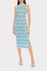 Multi Zig Zag Sleeveless Midi Dress Blue Multi | Milly Women