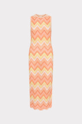 Multi Zig Zag Sleeveless Midi Dress Coral Multi | Milly Women