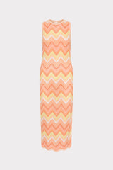 Multi Zig Zag Sleeveless Midi Dress Coral Multi | Milly Women