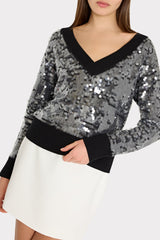 Ilaria Sequin V-Neck Sweater Black | Milly Women