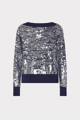 Ilaria Sequin V-Neck Sweater Navy | Milly Women