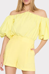 Linen Pleated Shorts Yellow | Milly Women