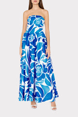 Dream Rose Jacquard Ballgown Teal Blue Multi | Milly Women