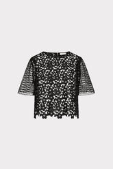 Floral Geo Combo Lace Top Black | Milly Women