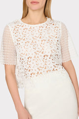 Floral Geo Combo Lace Top White | Milly Women