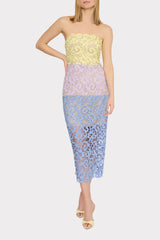 Kait Trois Color Lace Dress Lavender/Blue/Yellow | Milly Women