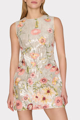 Ivette Floral Sequins Embroidery Dress Silver Multi | Milly Women