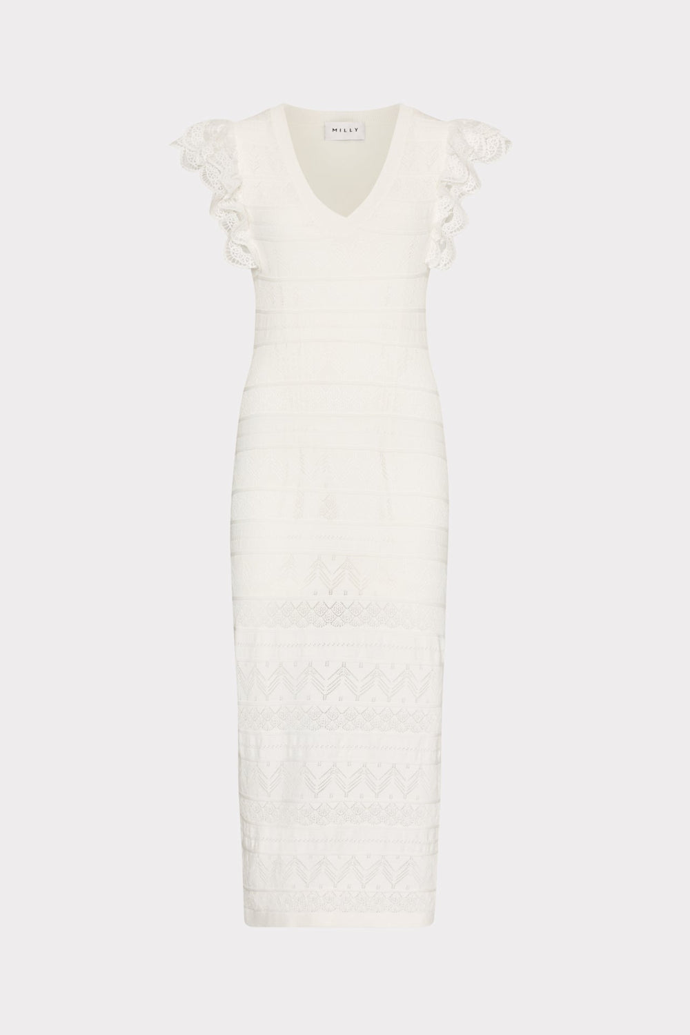 Lace Flutter Sleeve Knit Midi Dress Ecru | Milly Women