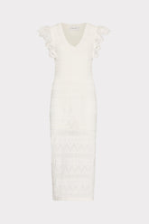 Lace Flutter Sleeve Knit Midi Dress Ecru | Milly Women