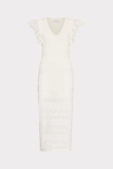 Lace Flutter Sleeve Knit Midi Dress Ecru | Milly Women