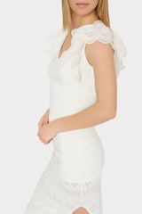 Lace Flutter Sleeve Knit Midi Dress Ecru | Milly Women