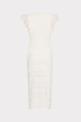 Lace Flutter Sleeve Knit Midi Dress Ecru | Milly Women