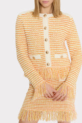 Textured Fringe Trim Cardigan Orange Yellow Multi | Milly Women