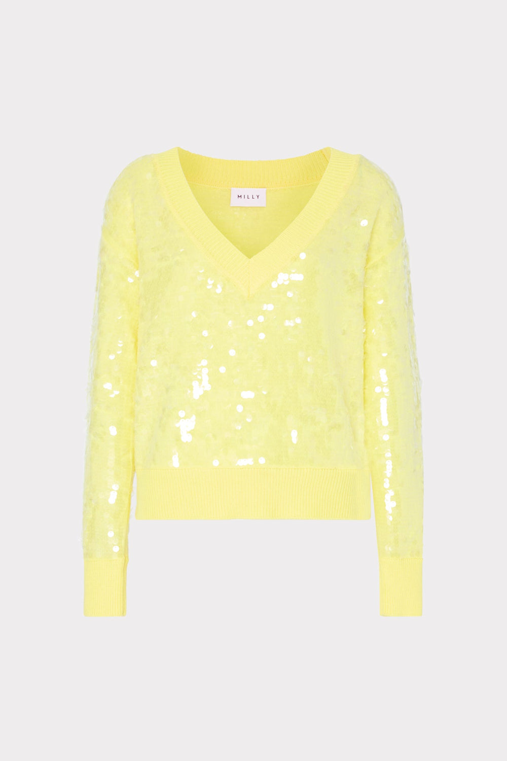 Ilaria Sequin V-Neck Sweater Light Yellow | Milly Women