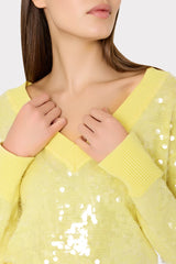 Ilaria Sequin V-Neck Sweater Light Yellow | Milly Women