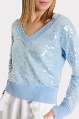 Ilaria Sequin V-Neck Sweater Light Blue | Milly Women