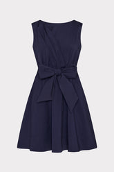 Draped Poplin Sleeveless Mini Dress Navy | Milly Women
