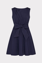 Draped Poplin Sleeveless Mini Dress Navy | Milly Women