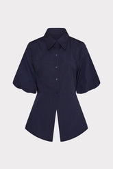 Tie Back Poplin Button Down Shirt Navy | Milly Women