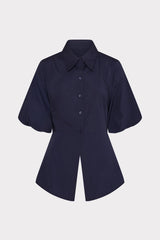 Tie Back Poplin Button Down Shirt Navy | Milly Women