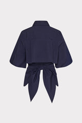 Tie Back Poplin Button Down Shirt Navy | Milly Women