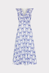 Butterfly Eyelet Ruffle Midi Dress White/Blue | Milly Women