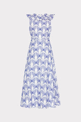 Butterfly Eyelet Ruffle Midi Dress White/Blue | Milly Women